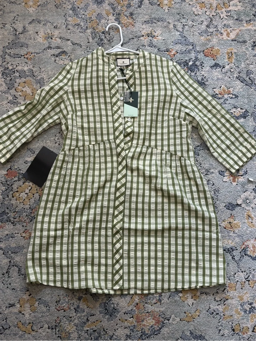 Tuckernuck Sage and White Gingham Button-Front Shirtdress